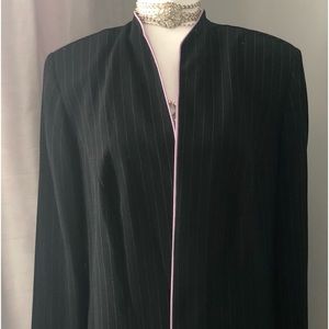 Black and purple pinstripe skirt suit